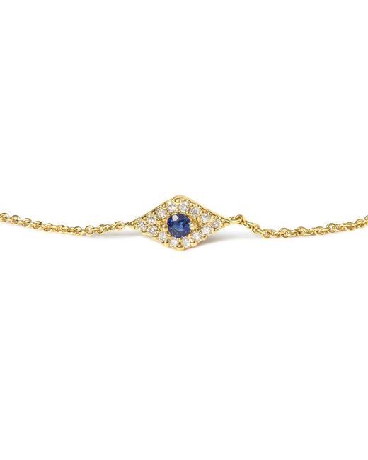 Haus of Brilliance Metallic 10K Sapphire And Diamond Accent Evil Eye Station Link Bracelet (H-I Color, I1-I2 Clarity)