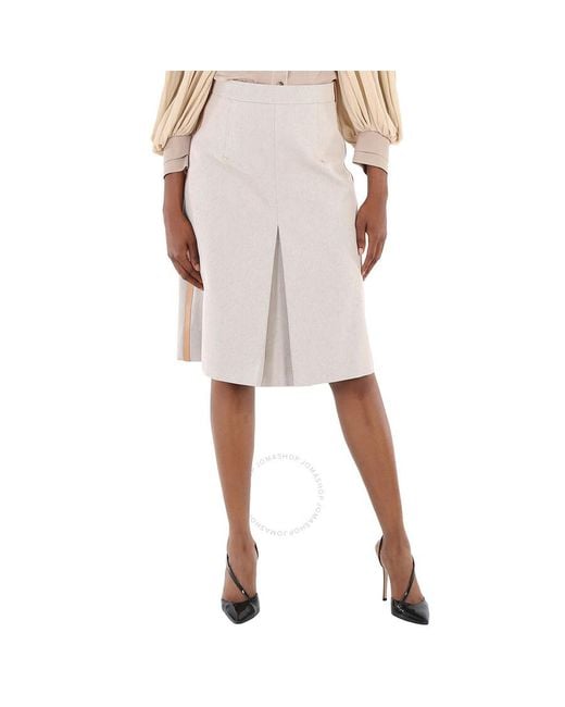 Burberry Natural Box Pleated Cotton Canvas A-line Skirt