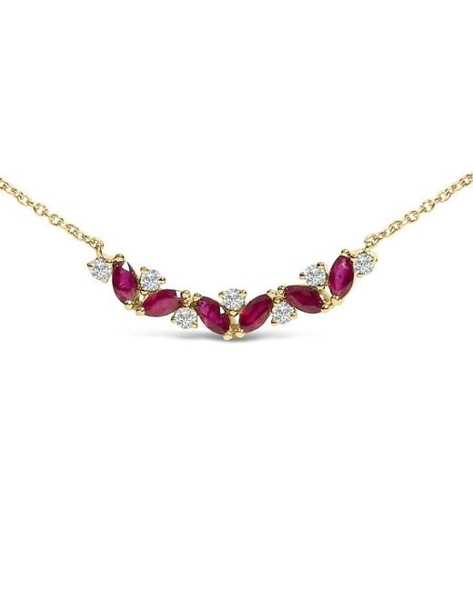 Haus of Brilliance Metallic 14K Ruby And Diamond Trio Bar Line Necklace (I-J Color, Si2-I1 Clarity) for men