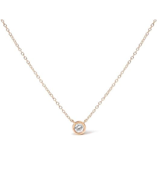 Haus of Brilliance Metallic 10K Rose 1/10 Carat Round-Cut Diamond Modern Bezel-Set Solitaire 16"-18" Pendant Necklace