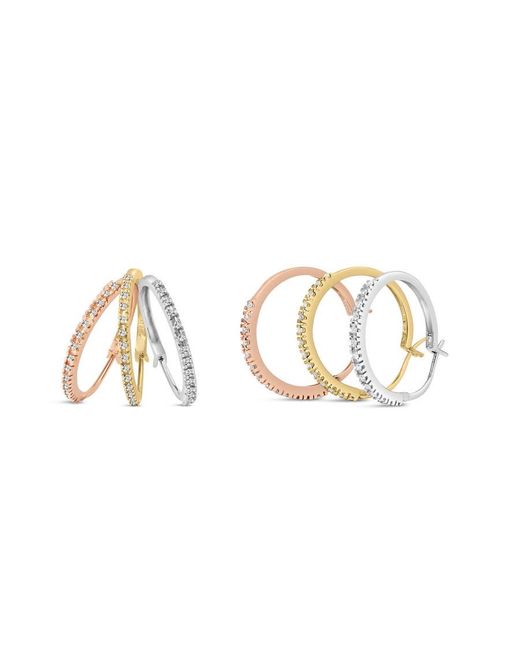 Haus of Brilliance Metallic 14K Tri-Toned 1/3 Cttw Diamond Triple Hoop Earrings (I-J Color, I2-I3 Clarity)