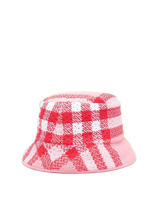Burberry Pink Check-Pattern Wide Brim Bucket Hat for men