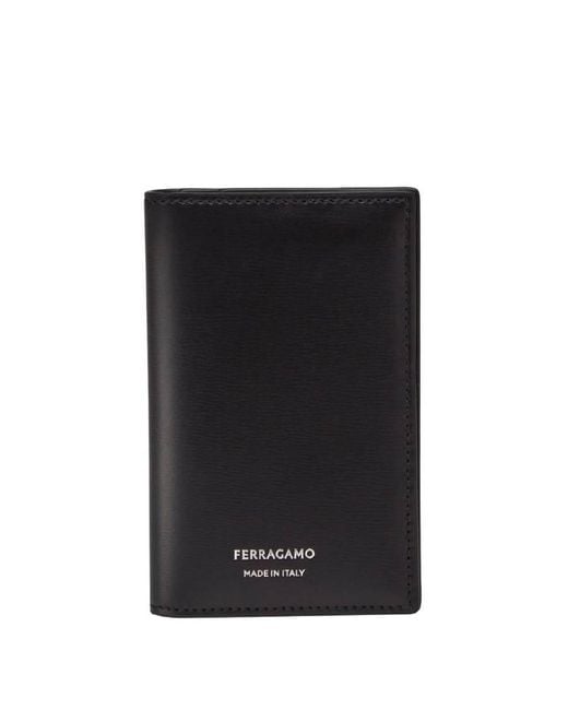Ferragamo Black Signature Vertical Leather Card Case for men