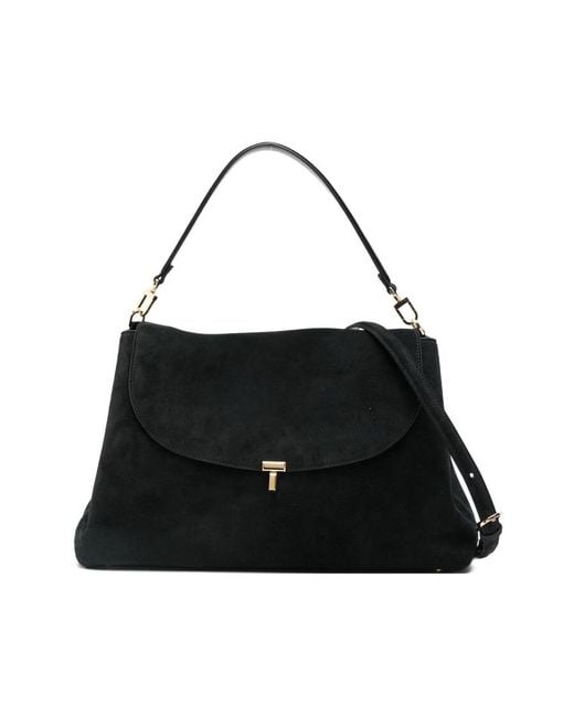 Totême  Black Totme T-Lock Suede Leather Tote Bag
