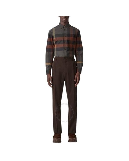 Burberry Brown Straight Leg Tailored Wool Trousers, Brand Size 56 (Waist for men