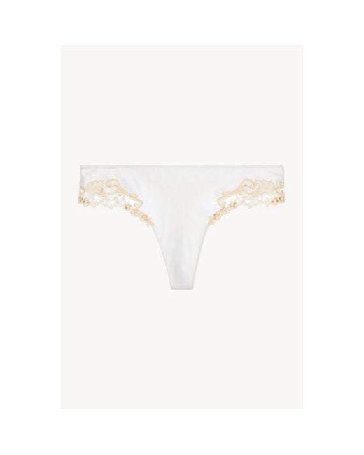 La Perla White Embroidered Trim Scalloped Edge Thong