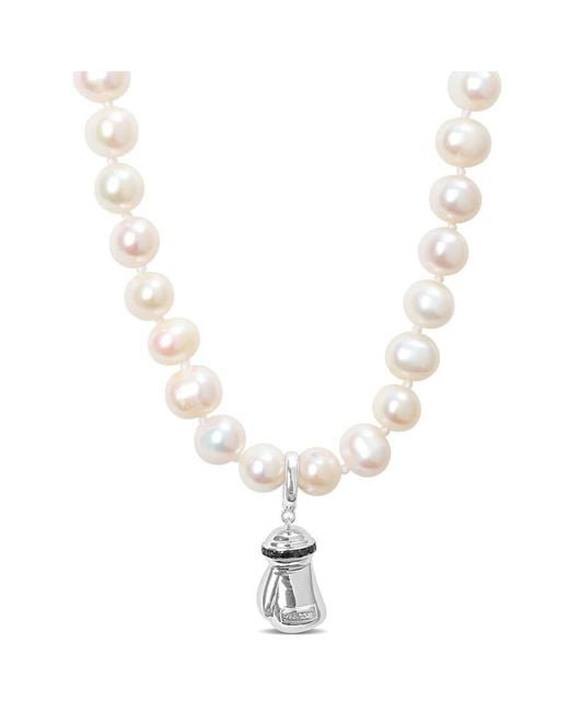 Amour Metallic 7-7.5Mm Cultured Freshwater Pearl And Diamond Accent Necklace With Large Lobster Clasp for men
