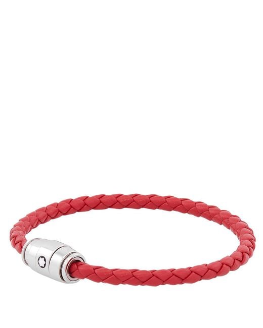 Montblanc Red Meisterstuck Steel & Russet Leather Bracelet for men