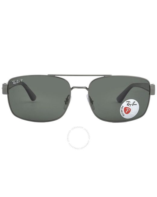 Ray-Ban Gray Green Polarized Square Sunglasses Rb3687 004/58 61 for men
