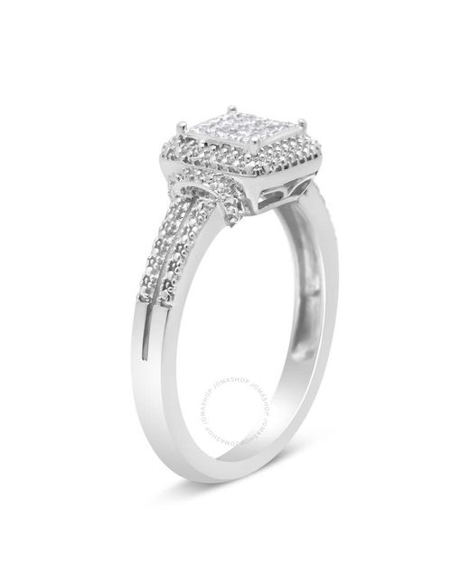 Haus of Brilliance Gray .925 Sterling Silver 1/4 Cttw Princess-cut Diamond Composite Ring With Beaded Halo