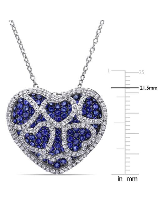 Amour Blue 4 Ct Tgw Created And Created Sapphire Heart Cluster Necklace for men