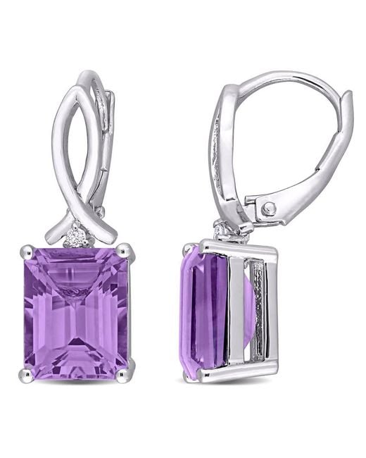 Amour Purple 6 1/2 Ct Tgw Octagon Amethyst And Topaz Leverback Earrings