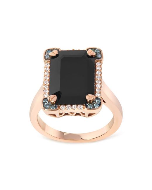 Haus of Brilliance Black 14K Rose Emerald-Cut Onyx & 1/5 Cttw And Diamond Halo Cocktail Ring
