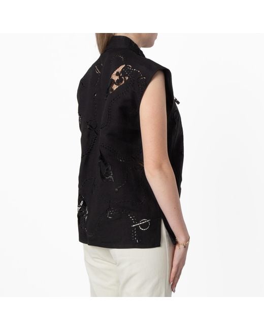 Burberry Black Broderie Anglaise Sleeveless Canvas Top, Brand Size 10 Us