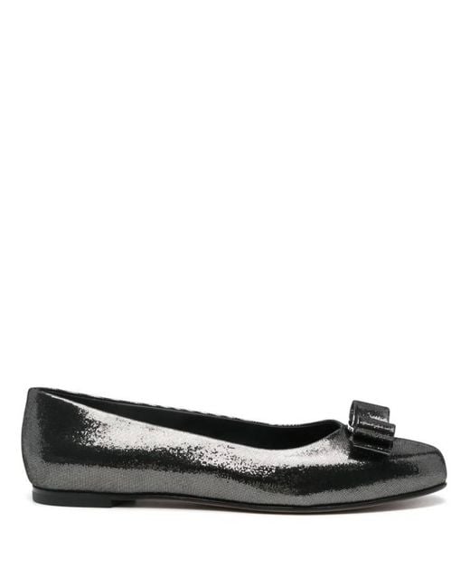 Ferragamo Black Ferragamo Varina Metallic Leather Ballet Flats