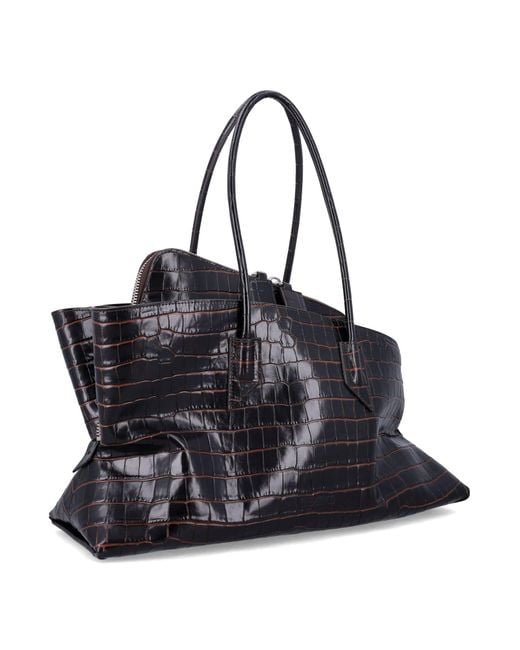 The Attico Black Croc-Print Leather La Passeggiata Top Handle Bag