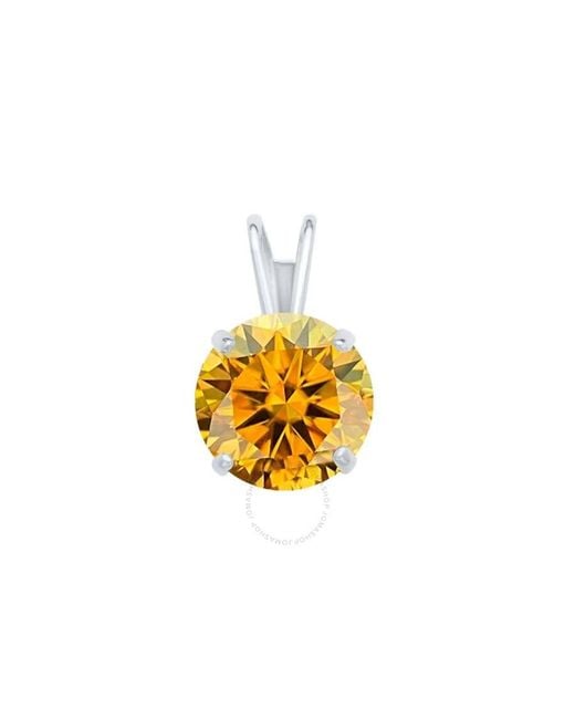 Maulijewels Metallic 1.00ct D-vvs1 Yellow Moissanite Diamond 14k White Gold Solitaire Necklace With Gold Plated Silver Chain