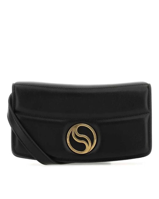Stella McCartney Black S-Wave Logo Plaque Crossbody Bag