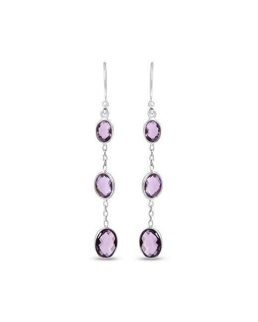 Haus of Brilliance White 925 Sterling Checkerboard Cut Oval Amethyst 2" Inch Drop And Dangle Earrings