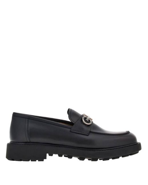 Ferragamo Black Galles Gancini Ornament Leather Moccasin for men