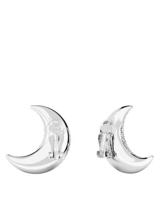 Swarovski White Moon Rhodium Plated Luna Clip Earrings