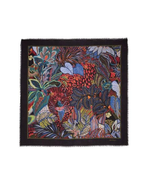Ferragamo Black Batik Print Cashmere Shawl for men
