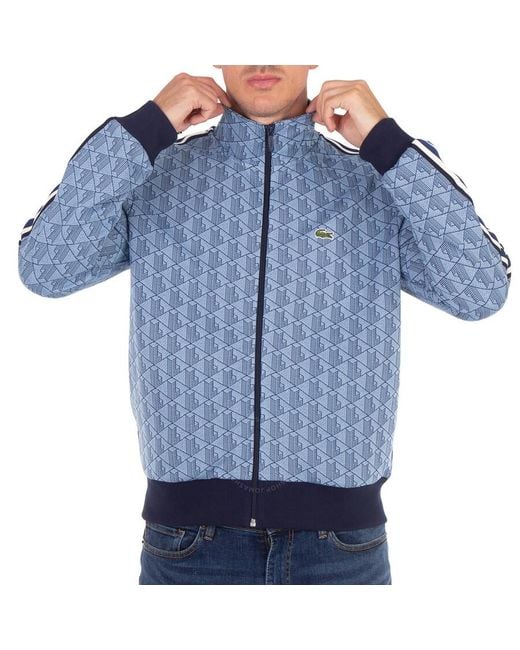 Lacoste Blue Monogram Zip-Up Sweatshirt, Brand Size 3 for men