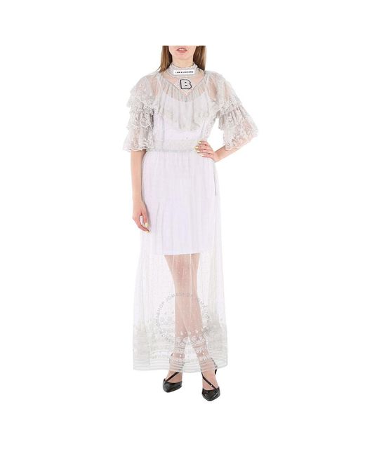 Burberry White Long Lace Dress