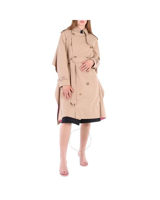Burberry Natural Soft Fawn Cotton Twill Contrast Cape Detail Double-breasted Trench Coat