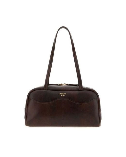 Prada Black Dark Leather Large Carry Shoulder Bag Cacao Borse A Mano