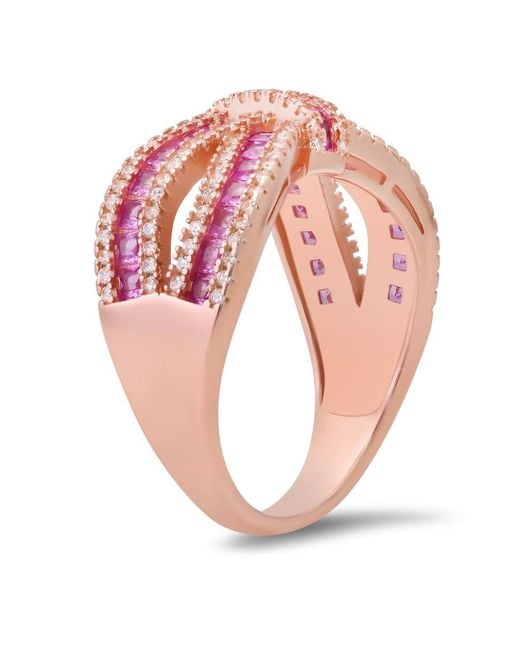 Kylie Harper Pink 14K Rose Over Sapphire Cz Love Knot Ring