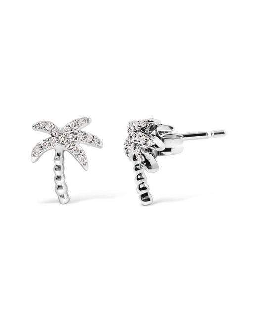 Haus of Brilliance Metallic 10K 1/10 Cttw Diamond Encrusted Palm Tree Stud Earrings (H-I Color, I1-I2 Clarity)