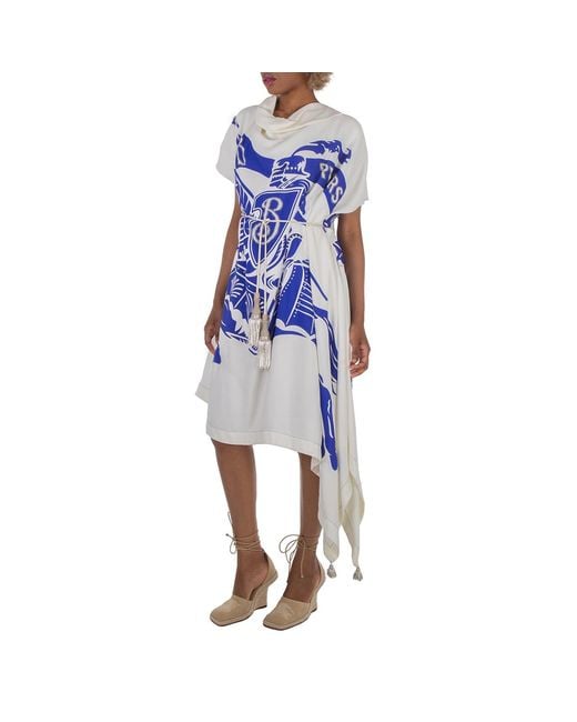 Burberry Blue Ekd Print Viscose Flag Dress, Brand Size 6 Us