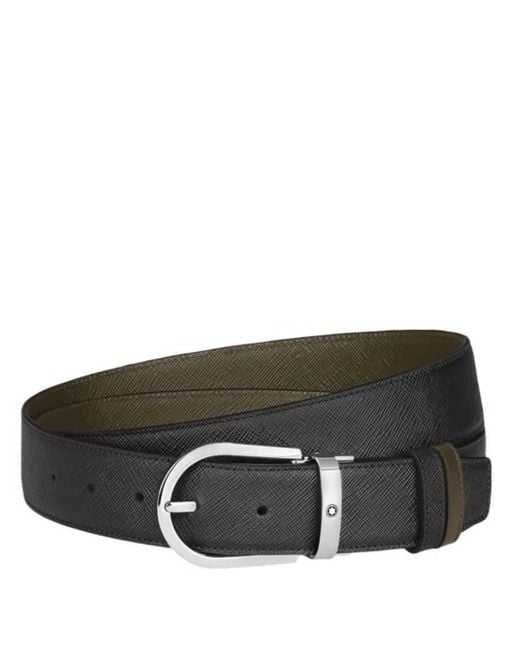 Montblanc Black Sartorial Leather Horseshoe 35Mm Reversible Belt for men