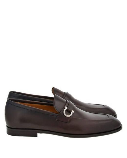 Ferragamo Brown Gancini Ornament Leather Mocassin for men