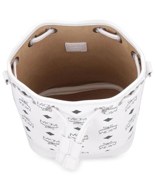 MCM White Dessau Drawstring Bag