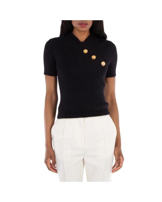 Balmain Black Embossed-Button Short-Sleeve T-Shirt