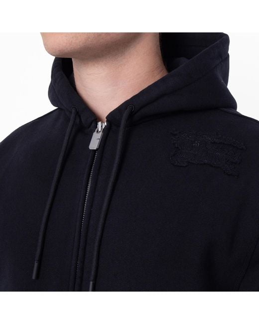 Burberry Black Equestrian Knight Patch Zip Hoodie for men
