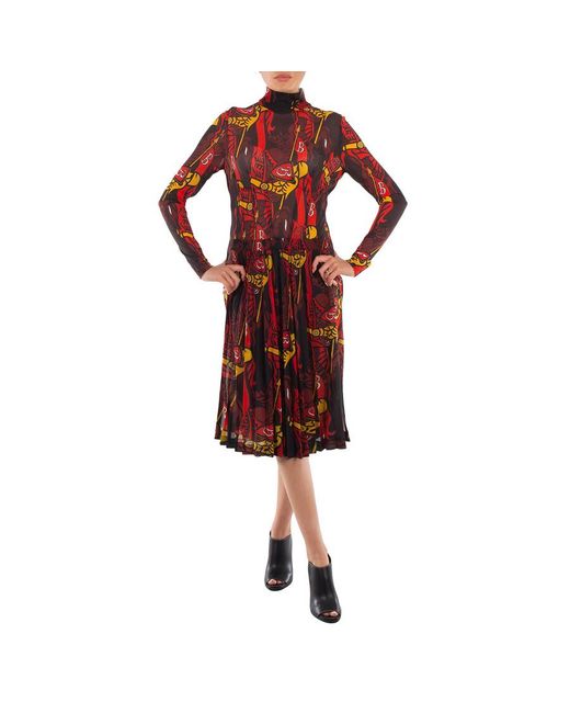 Burberry Red Ladies Ip Pattern Printed Long-Sleeve Dress, Brand Size 4 (Us