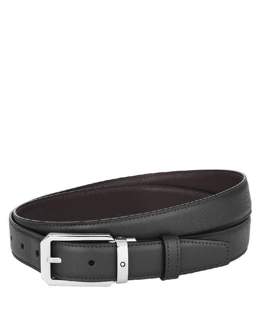 Montblanc Black Reversible Leather Belt 30 Mm for men