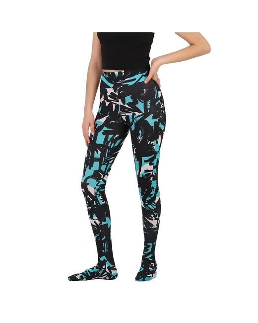Burberry Green Graffiti Print Footed leggings-turquoise Scribble Printed