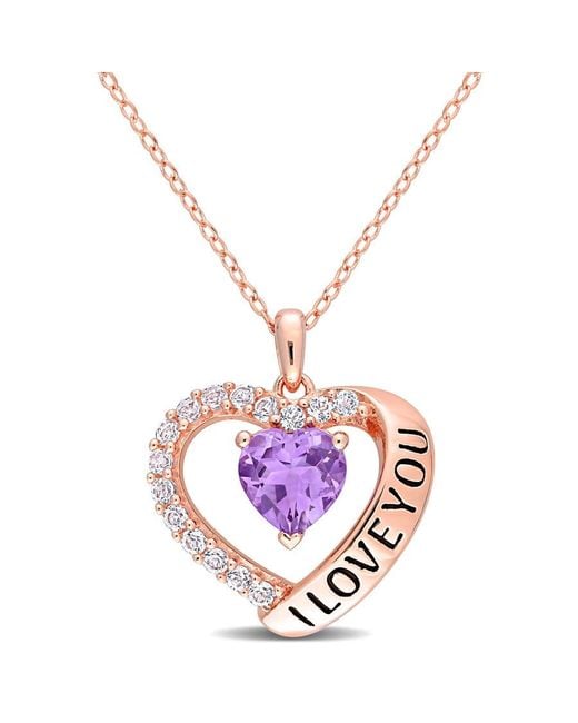 Amour Pink 1 5/8 Ct Tgw Amethyst And Topaz Heart 'I Love You' Pendant With Chain for men