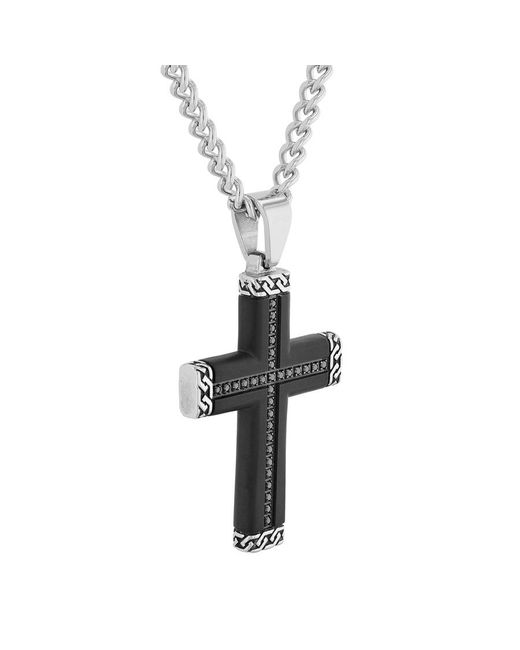 Robert Alton Black 1 4Ctw Diamond Stainless Steel With Finish Cross Pendant for men