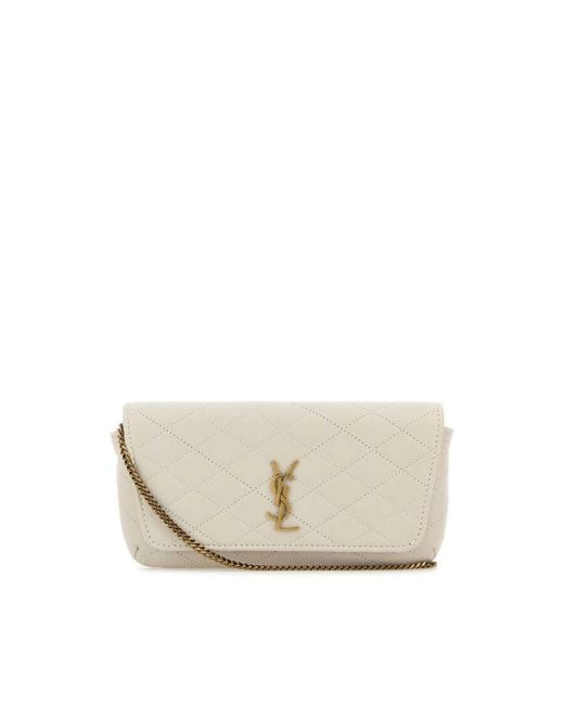 Saint Laurent White Ivory Nappa Leather Gaby Phone Holder
