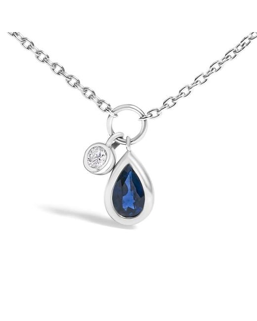 Haus of Brilliance Metallic 10K 6X4 Mm Pear Sapphire And Diamond Accent Charm Pendant Necklace