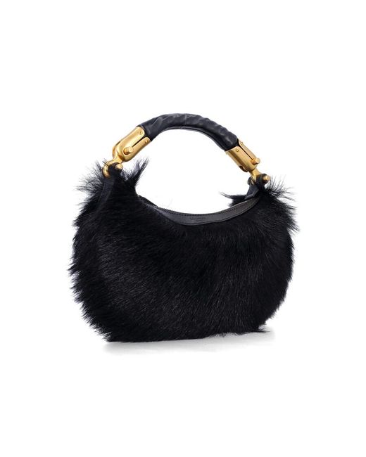 Balmain Blue Genuine Fur Handbag With Leather Handle