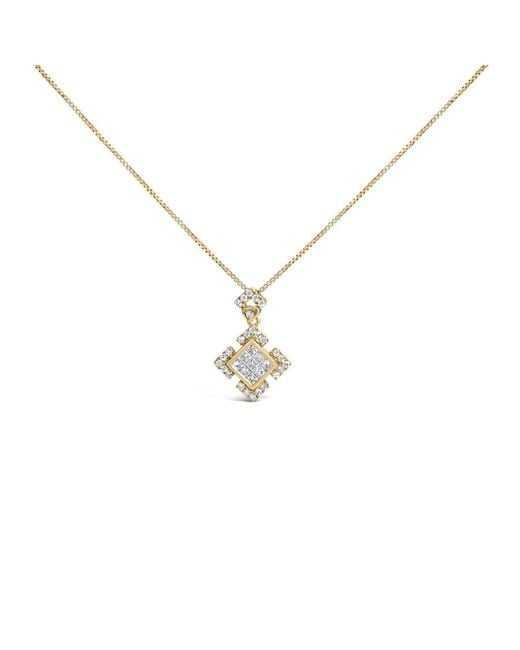 Haus of Brilliance Metallic 10K 3/8 Cttw Princess Diamond Geometric Pendant Necklace for men
