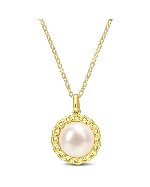 Amour Metallic 9-9.5Mm Cultured Freshwater Pearl Halo Link Pendant With Chain