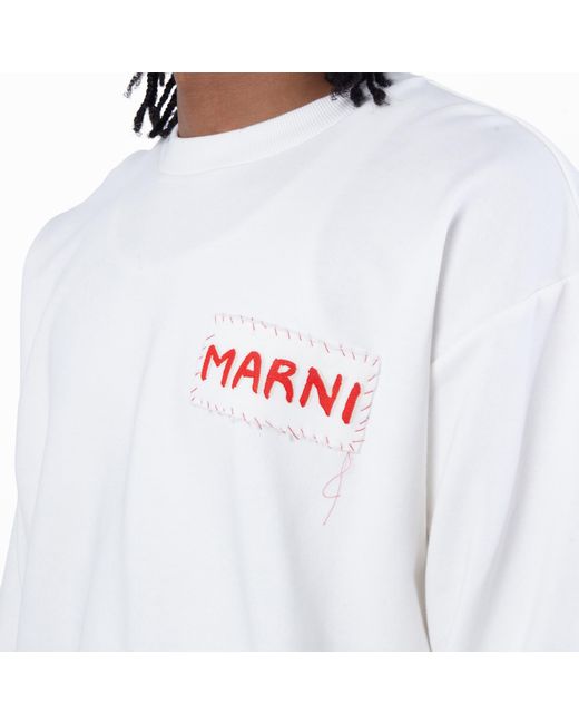 Marni White Long Sleeve Cotton Sweatshirt for men