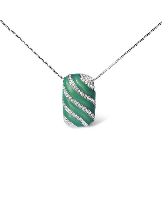 Haus of Brilliance Green 925 Sterling Enamel And 1/2 Cttw Diamond Block 18" Pendant Necklace (F-G Color, Vs1-Vs2 Clarity) for men